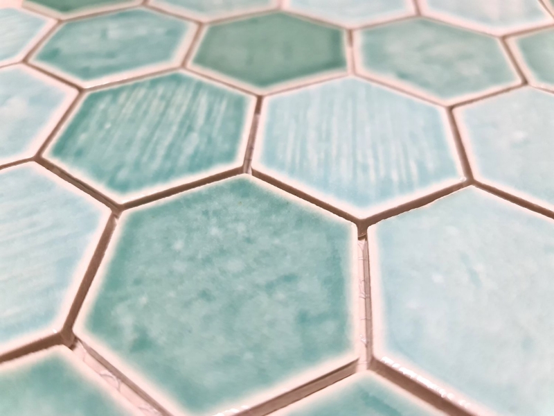Piastrella di mosaico dipinta a mano mosaico ceramico esagonale verde lucido piastrella specchio doccia MOS11K-SAN5_m