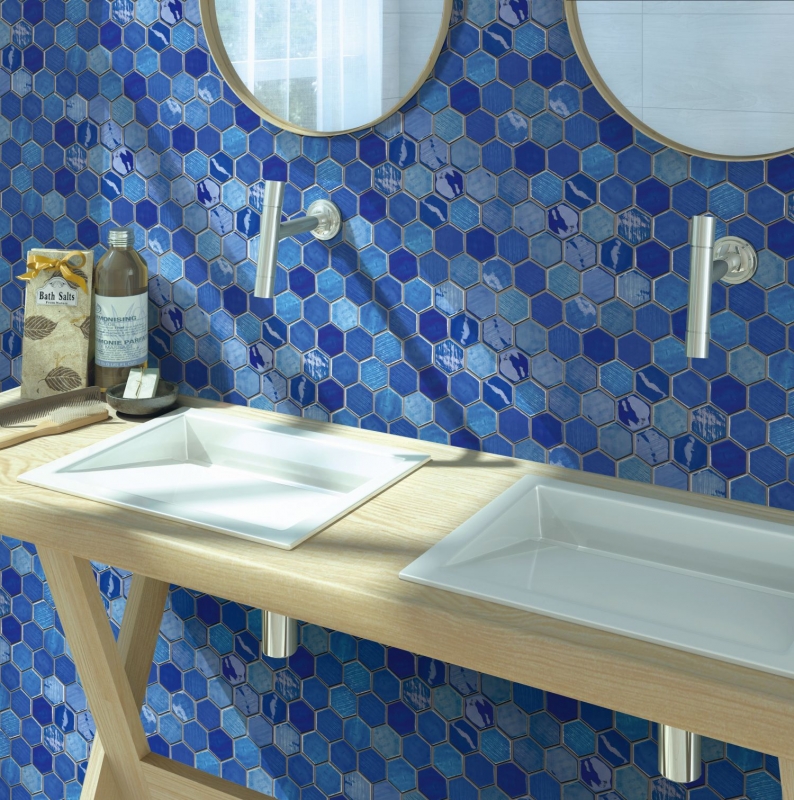 Carreau de mosaïque Céramique Hexagonal bleu royal brillant cuisine mur salle de bain carrelage - MOS11K-SAN7