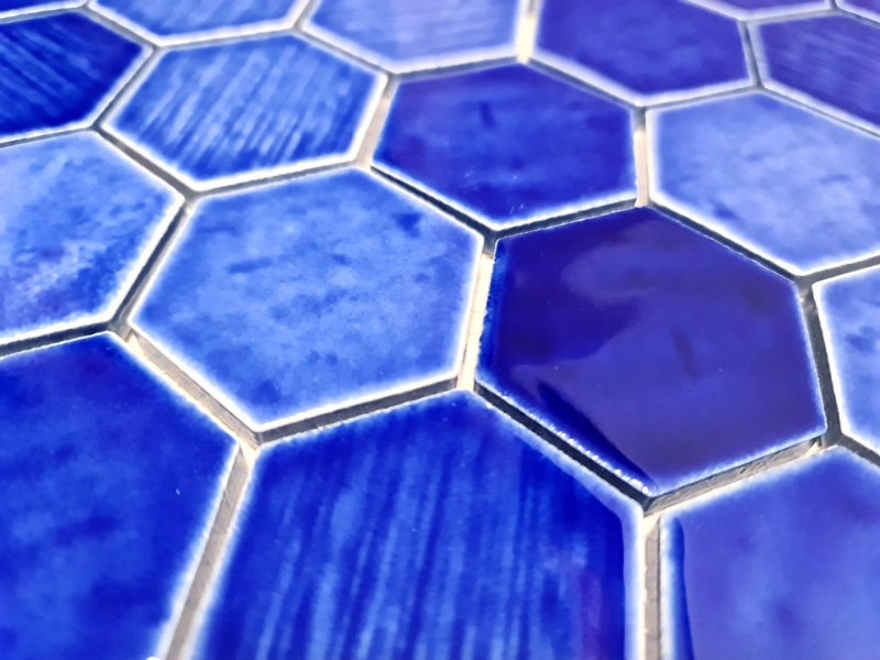 Piastrella di mosaico in ceramica esagonale blu reale lucido cucina parete bagno backsplash piastrelle - MOS11K-SAN7