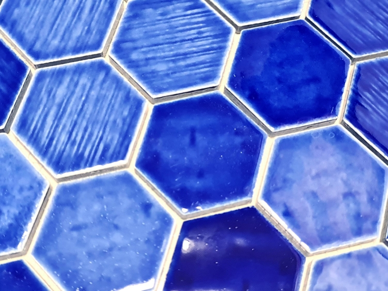 Mosaikfliese Keramik Mosaik Hexagonal blau glänzend Küche Wand Bad MOS11K-SAN7_f