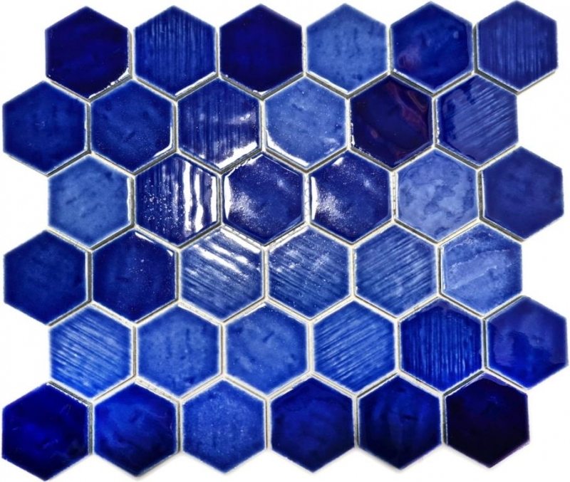 Carreau de mosaïque Céramique Hexagonal bleu brillant cuisine mur salle de bain MOS11K-SAN7_f