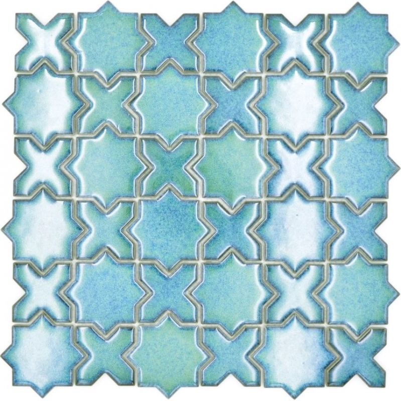Mosaico a stella in ceramica mosaico verde vintage lucido cucina alzatina bagno - MOS13-SXS10