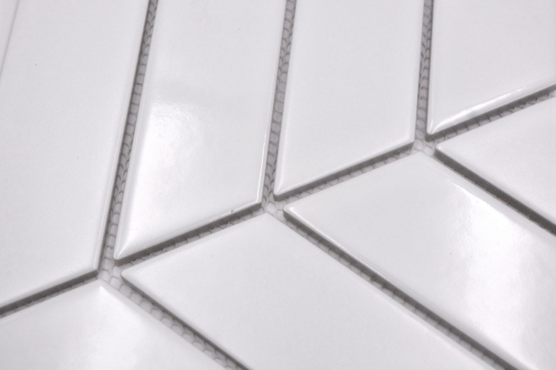 Fischgrät Wandfliese Keramik Mosaik mix weiss glänzend matt Rückwand Bad MOS24-CHEV11