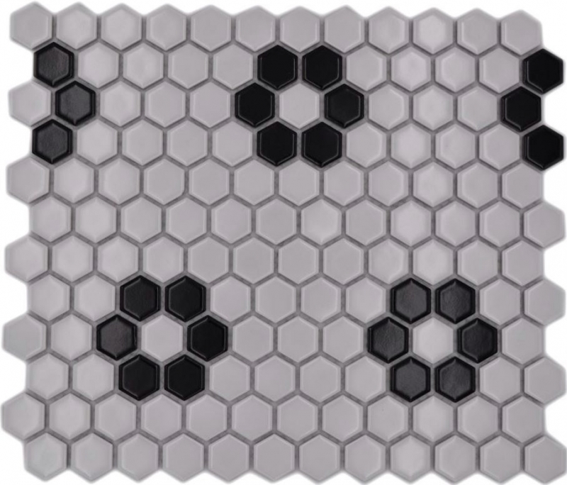 Mosaic tile ceramic mosaic hexagonal mix white black glossy tile backsplash bathroom kitchen MOS11A-0113G