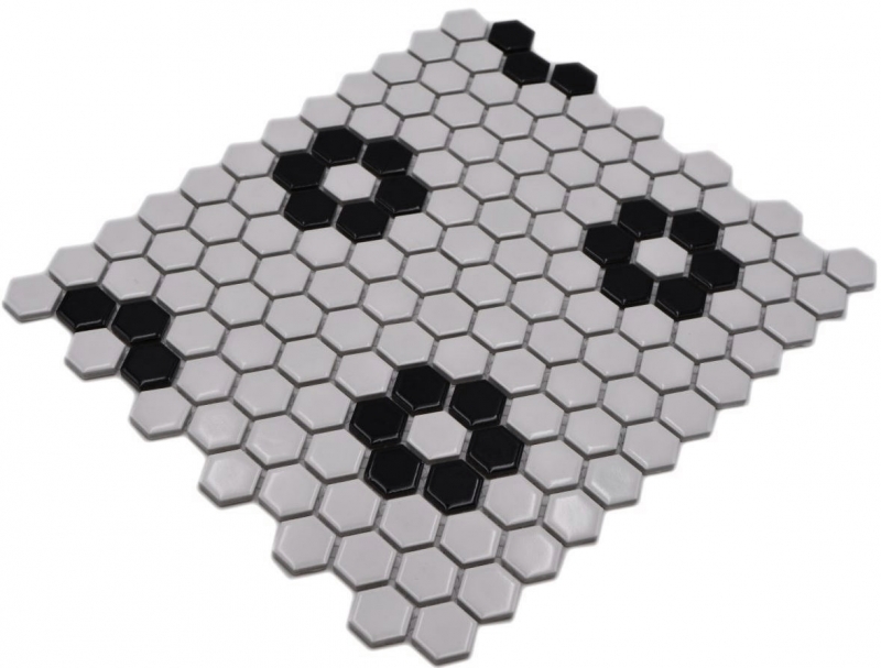 Mosaikfliese Keramik Mosaik Hexagonal mix weiß schwarz glänzend Fliesenspiegel Bad Küche MOS11A-0113G