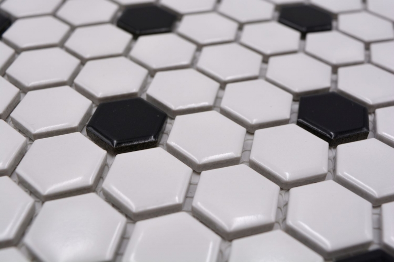 Piastrella di mosaico in ceramica esagonale mix bianco nero lucido cucina splashback bagno MOS11A-03G01