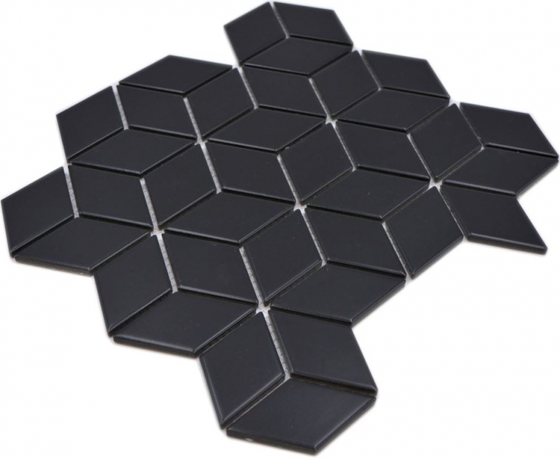 10 Matten 13OV-0301_f Mosaik Fliese Keramik schwarz 3D Würfel schwarz glänzend 