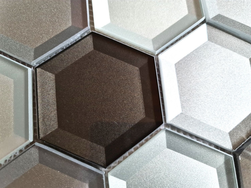 Glass mosaic mosaic tile hexagonal 3D-look wall kitchen bathroom MOS88-XB159