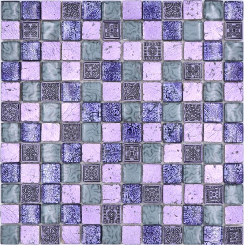 Kunststein Rustikal Mosaikfliese Glasmosaik Resin dunkellila flieder anthrazit klar Fliesenspiegel Küche Wand - MOS83-CB74