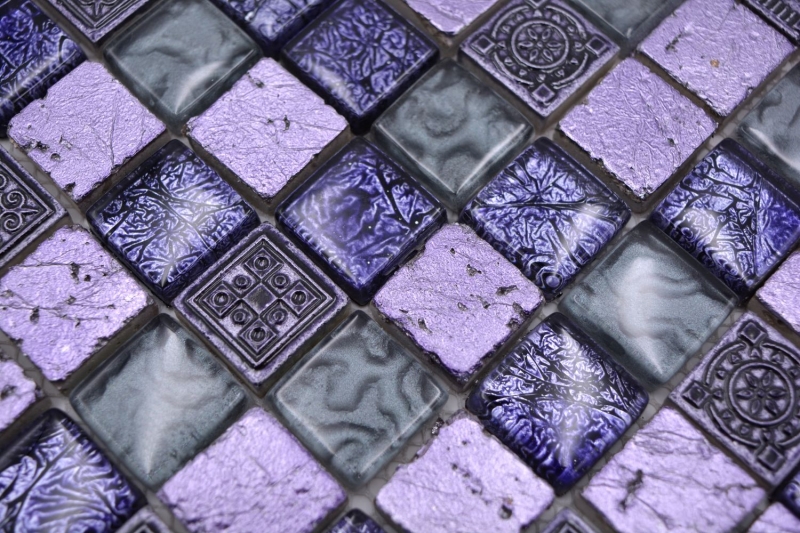 Kunststein Rustikal Mosaikfliese Glasmosaik Resin dunkellila flieder anthrazit klar Fliesenspiegel Küche Wand - MOS83-CB74