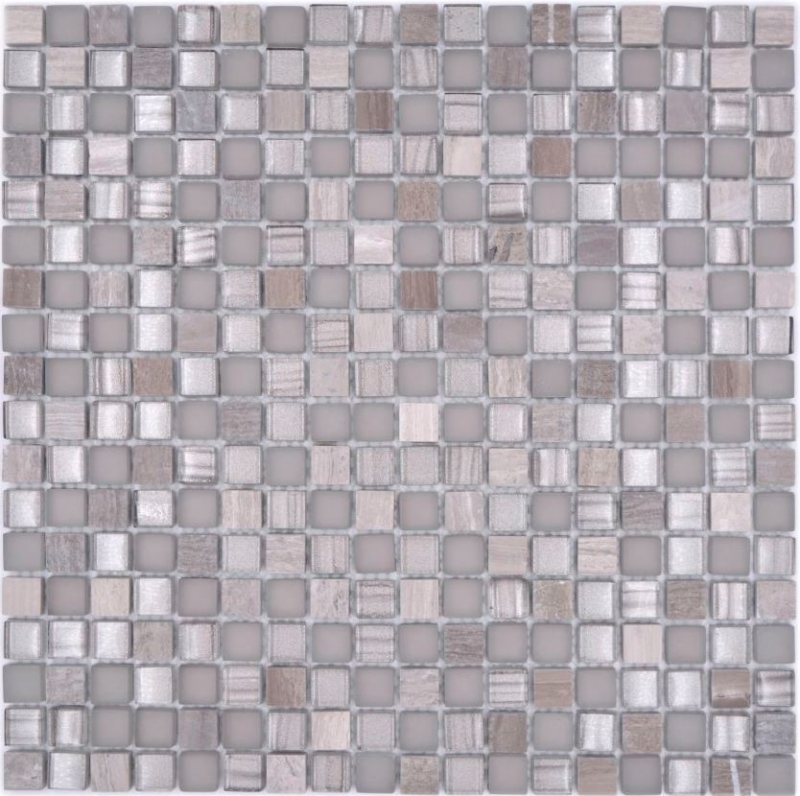 Glasmosaik Naturstein Mosaikfliese grau beigebraun matt Fliesenspiegel Küchenrückwand Spritzschutz Badfliese - MOS92-590