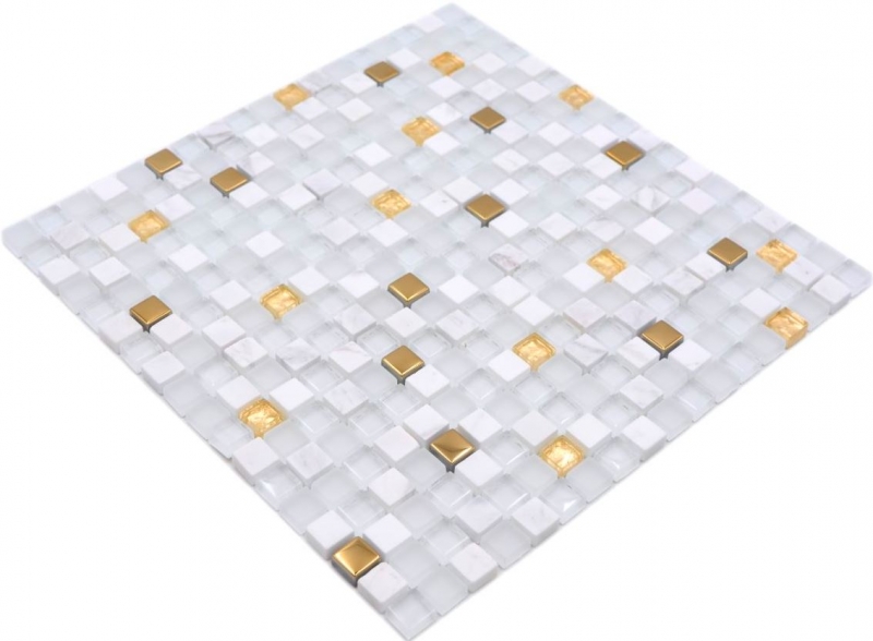 Glass mosaic natural stone mosaic tile white gold backsplash kitchen splashback bathroom tile wall - MOS92-640