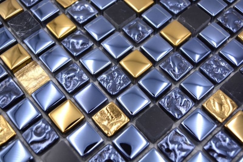 Mosaico di vetro in pietra naturale nero antracite oro bagno cucina piastrelle alzatina - MOS92-650