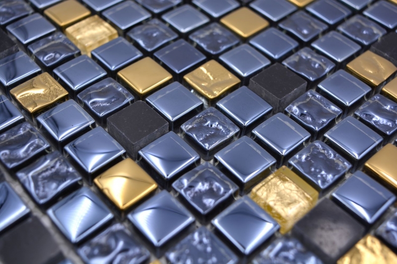 Mosaico di vetro in pietra naturale nero antracite oro bagno cucina piastrelle alzatina - MOS92-650