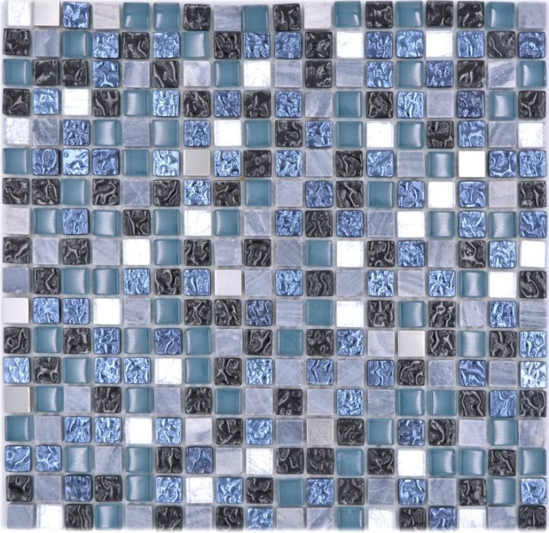 Glasmosaik Naturstein Mosaikfliese blau grau silber anthrazit Küche Wand Bad Fliesenspiegel Spritzschutz - MOS92-670