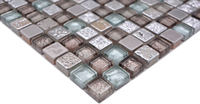Mosaico in vetro resina acciaio argento marrone cucina bagno piastrelle backsplash rivestimento - MOS92-680