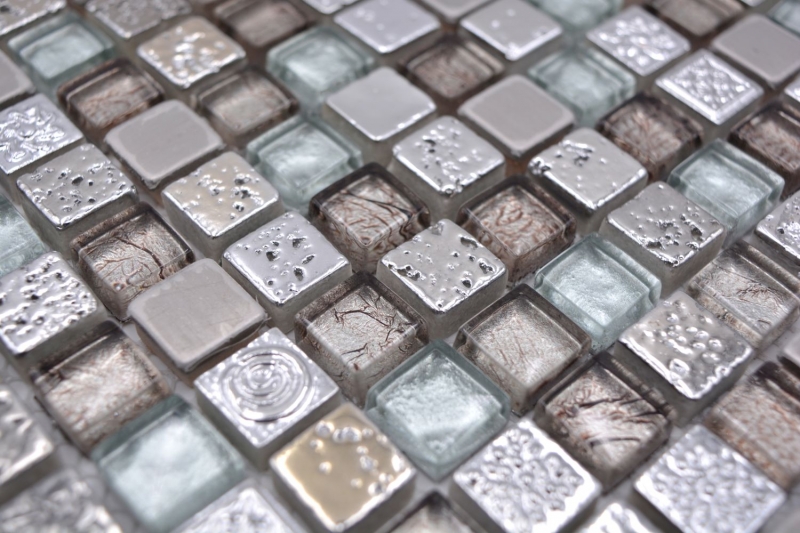 Glasmosaik Mosaikfliese Resin Stahl silber braun Küche Badezimmer Fliesenspiegel Verkleidung - MOS92-680