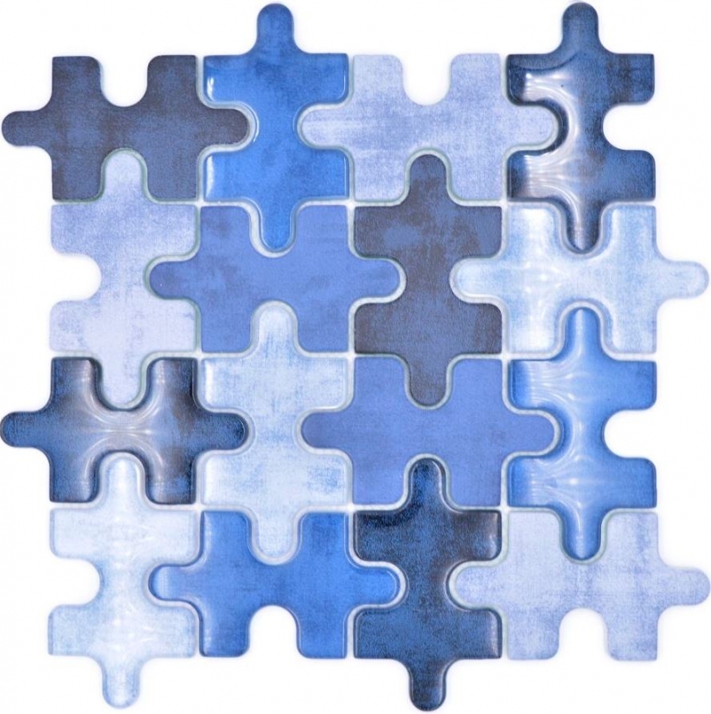 Mosaico di vetro a tessere puzzle blu azzurro pastello per cucina MOS88-PT01