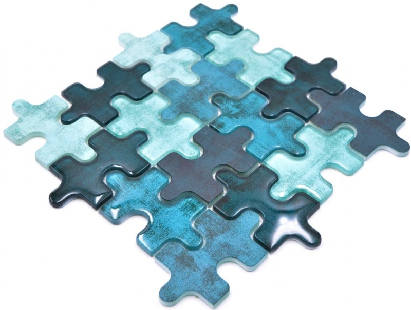 Glasmosaik Mosaikfliese Puzzle türkis blau grün Küchenrückwand Badezimmer MOS88-PT03