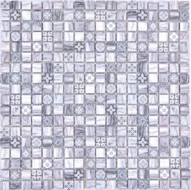 Glass mosaic mosaic tile retro wood look gray ornament kitchen splashback MOS78-W09