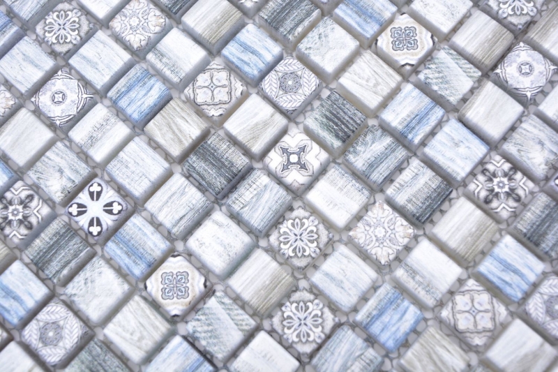 Piastrella di vetro a mosaico retro effetto legno grigio azzurro pastello backsplash MOS78-W39
