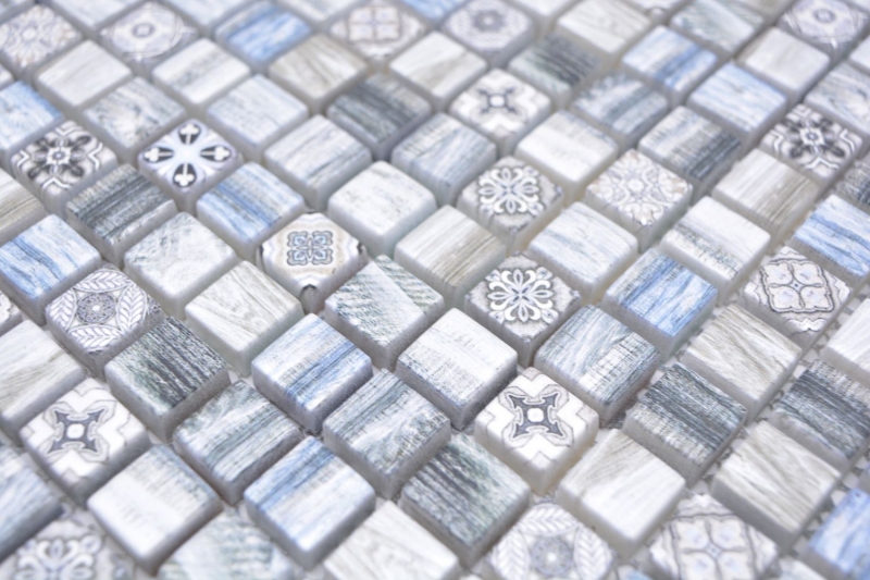 Glass mosaic mosaic tile retro wood look gray pastel blue light tile backsplash MOS78-W39