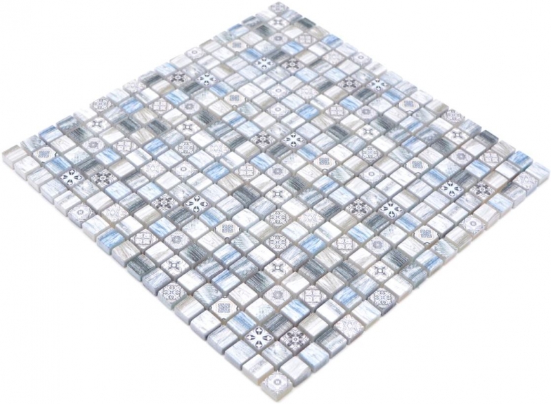 Glass mosaic mosaic tile retro wood look gray pastel blue light tile backsplash MOS78-W39
