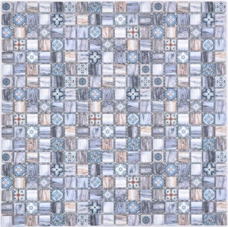 Glass mosaic mosaic tile retro wood look gray pastel blue bathroom kitchen MOS78-W49