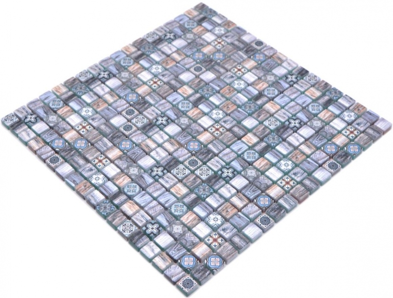 Glasmosaik Mosaikfliese Retro Holz Optik grau pastell blau Badezimmer Küche MOS78-W49