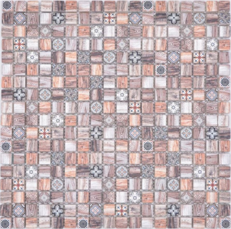 Glass mosaic mosaic tile Indian style wood beige brown ornament kitchen splashback MOS78-W89