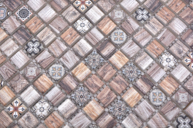 Piastrella di vetro a mosaico stile indiano legno beige marrone ornamento cucina MOS78-W89