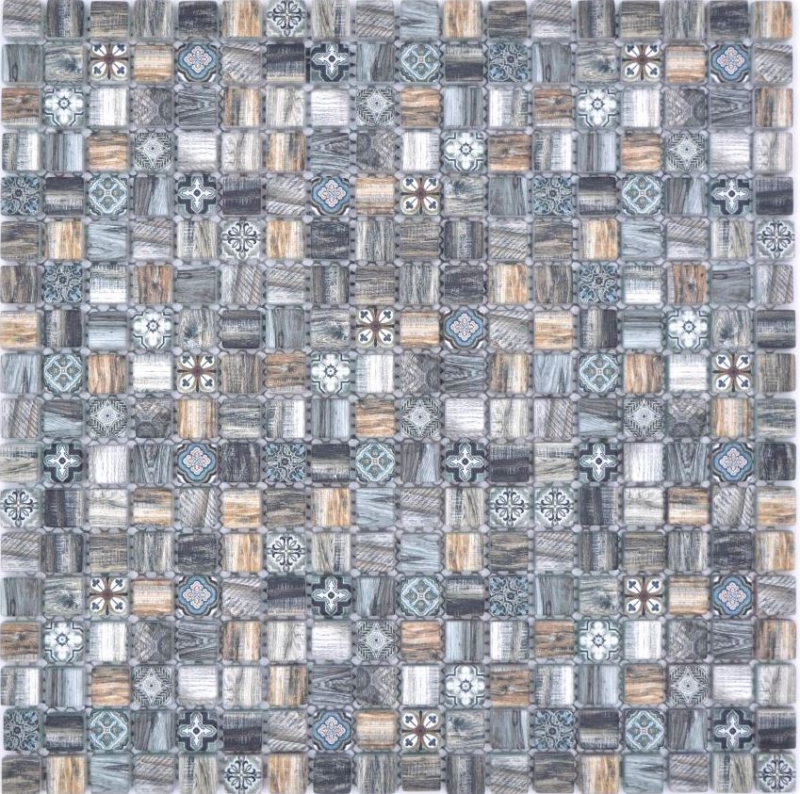 Mosaico di vetro mosaico piastrelle retro legno aspetto grigio marrone ornamento parete bagno cucina MOS78-W99