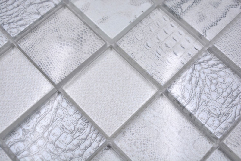 Piastrella in vetro mosaico Africa struttura bianca alzatina cucina MOS78-W18