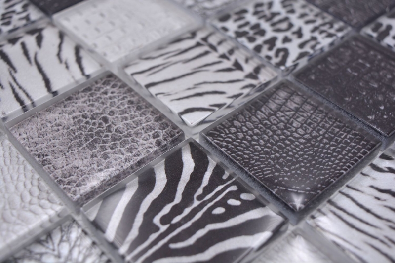 Mosaico di vetro piastrelle zebra nero parete bagno cucina MOS78-W28