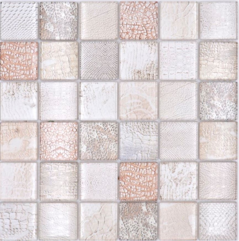 Glasmosaik Mosaikfliese Krokodil cream beige Struktur Küchenrückwand Bad MOS78-W38