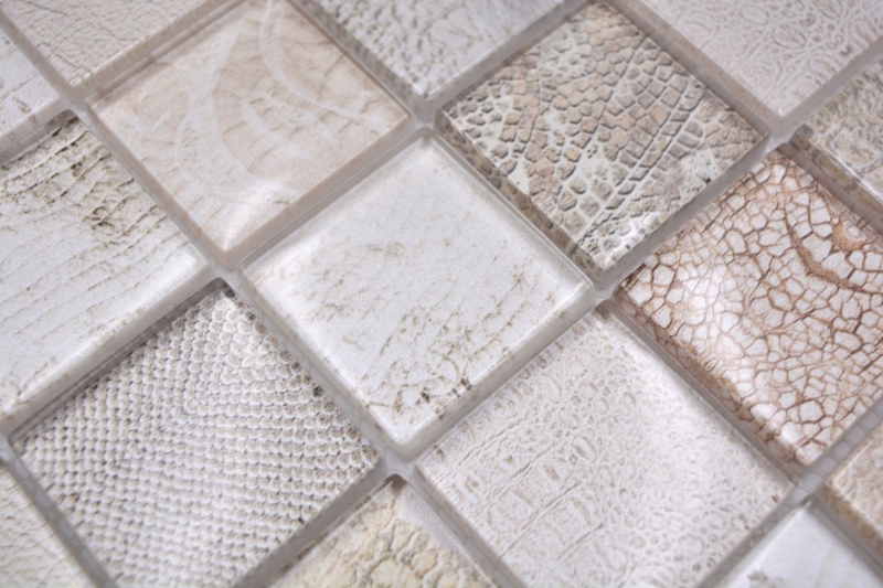 Piastrella in vetro mosaico coccodrillo crema beige struttura cucina alzatina bagno MOS78-W38