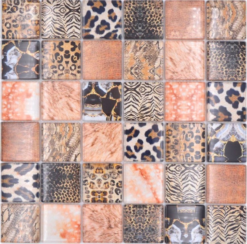 Mosaikfliese Glasmosaik Leopard kupfer braun Badezimmer Küchenrückwand MOS78-W68