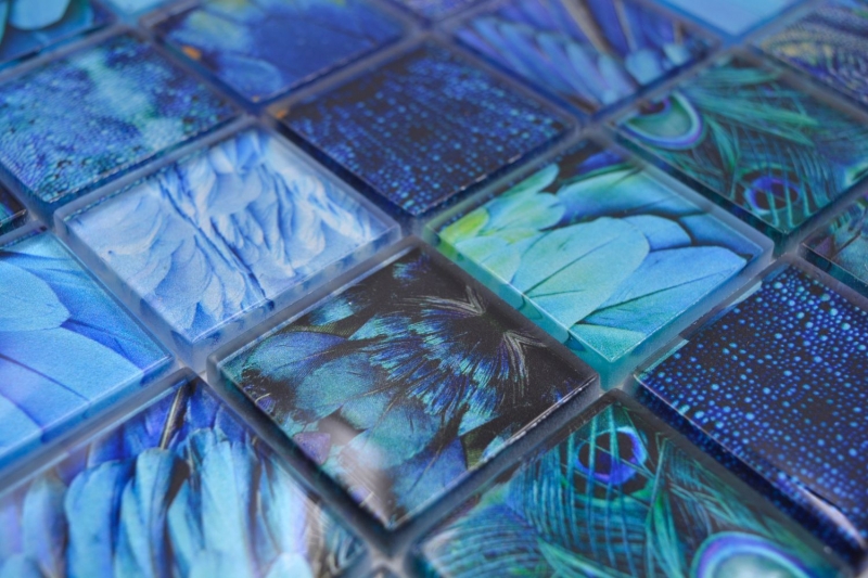 Mosaikfliese Glasmosaik Bird blau türkis Fliesenspiegel Küche MOS78-W78