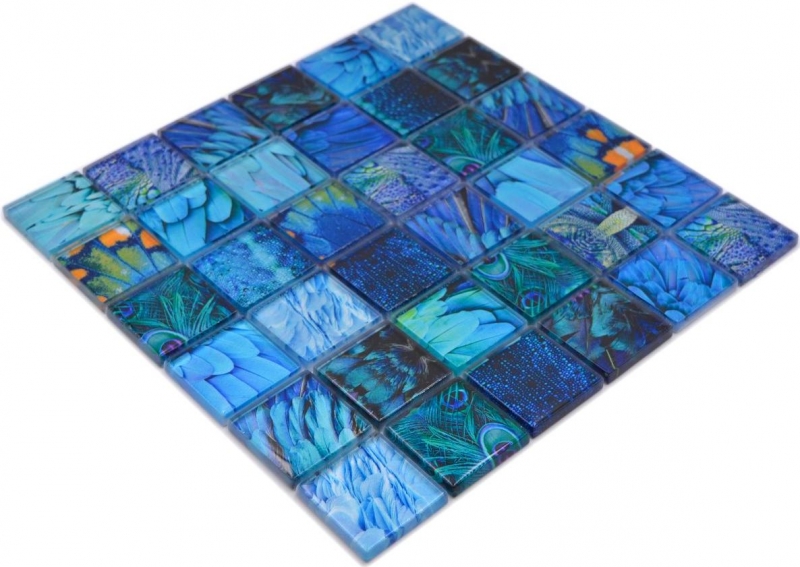 Mosaikfliese Glasmosaik Bird blau türkis Fliesenspiegel Küche MOS78-W78