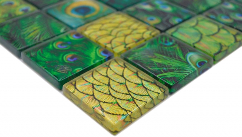Mosaikfliese Glasmosaik Pfau Kiwi gelb grün Küchenrückwand Bad MOS78-W88