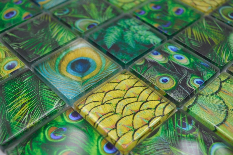 Mosaikfliese Glasmosaik Pfau Kiwi gelb grün Küchenrückwand Bad MOS78-W88