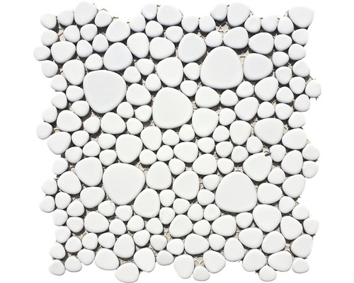 Mosaïque de galets Pebbles Gouttes de céramique Mosaïque de galets blanc uni mat Cuisine Salle de bains MOS12-0111