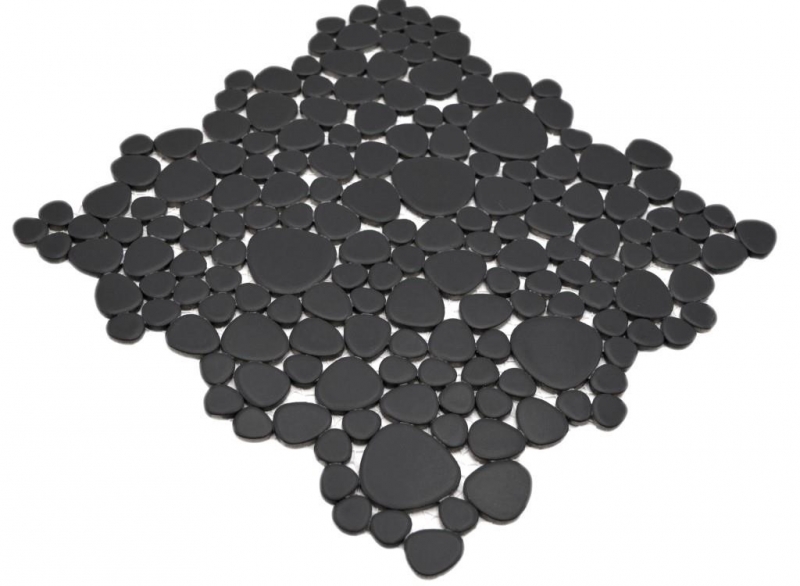 Mosaïque de galets Pebbles Gouttes de céramique Mosaïque de galets uni noir mat Carrelage cuisine salle de bain MOS12-0311