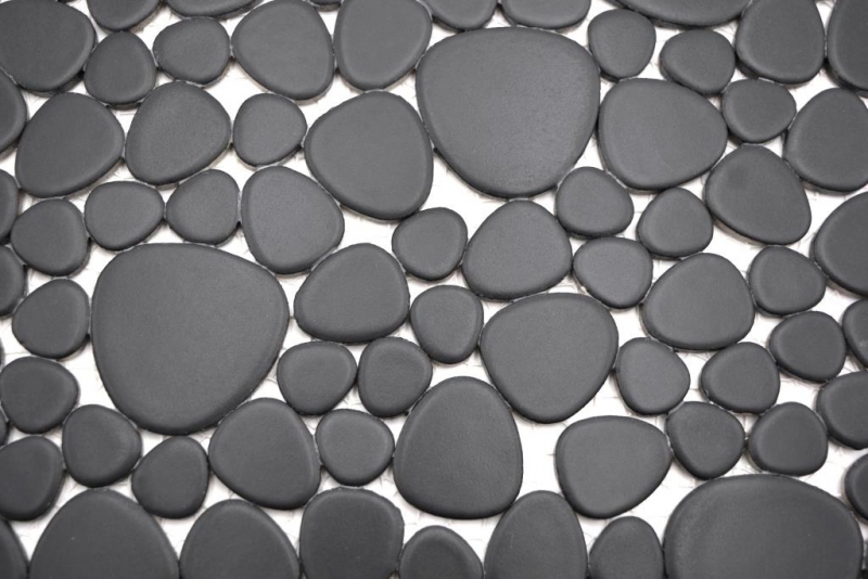 Kieselmosaik Pebbles Keramikdrops Mosaik Kiesel uni schwarz matt Fliesenspiegel Küche Bad MOS12-0311