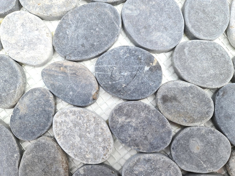 Natural stone river pebble stone pebble cut ash gray anthracite tile backsplash shower tray shower wall - MOS30-SANI