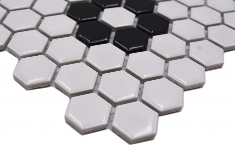 Piastrella di mosaico ceramica mosaico esagonale mix beige nero lucido piastrelle backsplash bagno cucina MOS11A-0113G_f