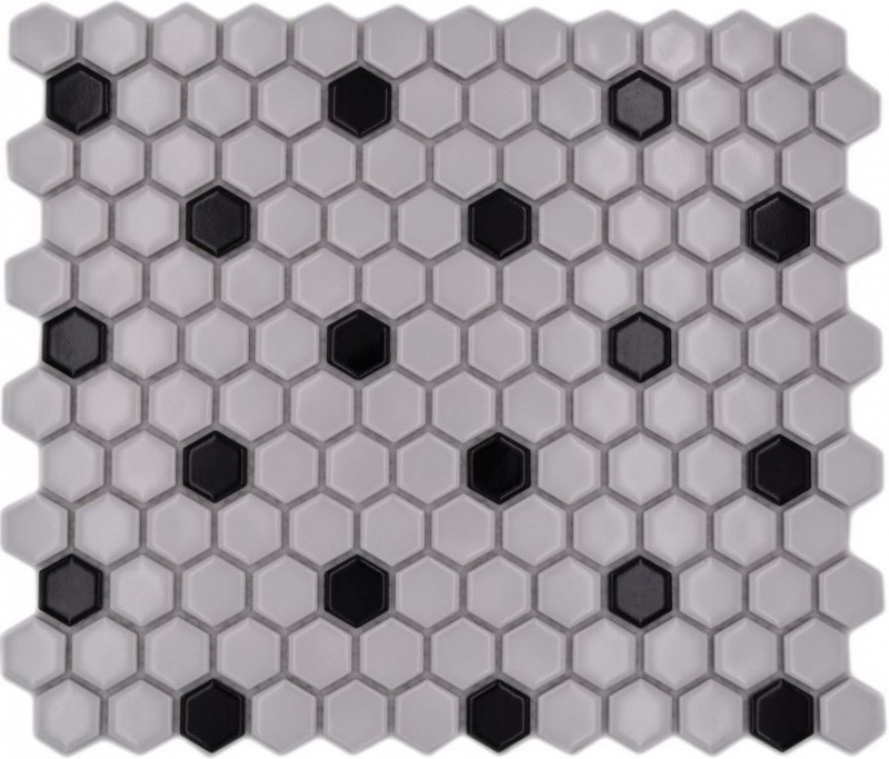 Mosaikfliese Keramik Mosaik Hexagonal mix beige schwarz glänzend Küchenrückwand Bad MOS11A-03G01_f