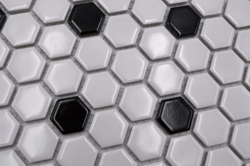 Mosaic tile ceramic mosaic hexagonal mix beige black glossy kitchen splashback bathroom MOS11A-03G01_f