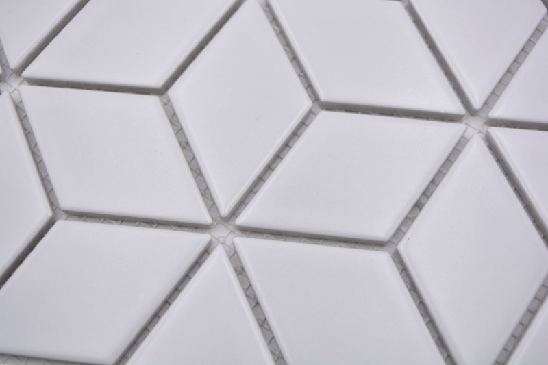Mosaic tile ceramic mosaic combination 3D cube plain white matt tile backsplash kitchen MOS13-POV4_f