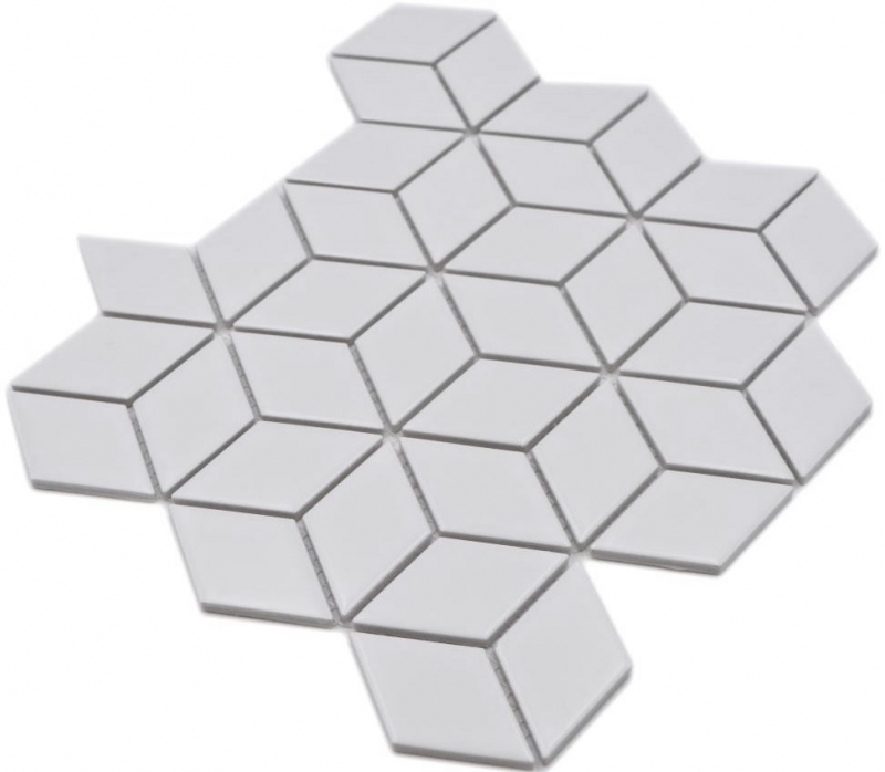 Mosaic tile ceramic mosaic combination 3D cube plain white matt tile backsplash kitchen MOS13-POV4_f